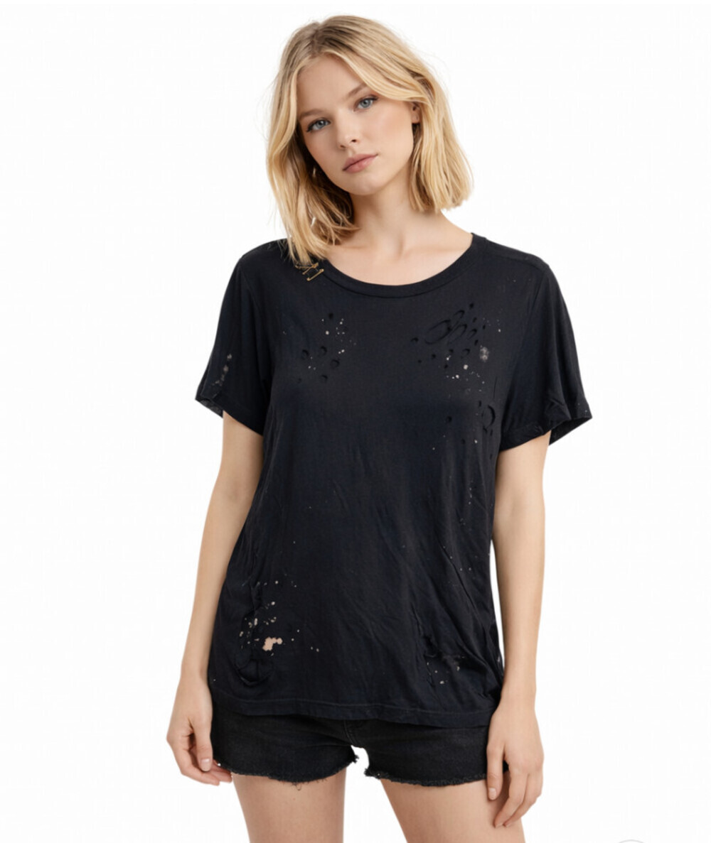 SUNDRY short sleeve womens size 2 Medium distressed black short sleeve tee top